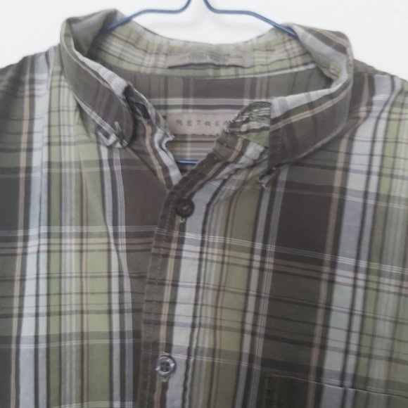 RETREAT | Men's Button Down Casual Shirt Green Plaid Size 15.5 Medium - Picture 4 of 8
